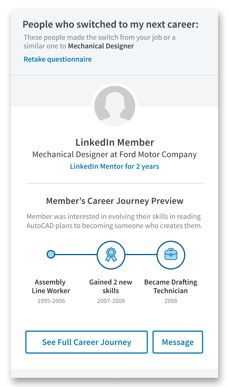 My redesigned Career Journey Preview screen