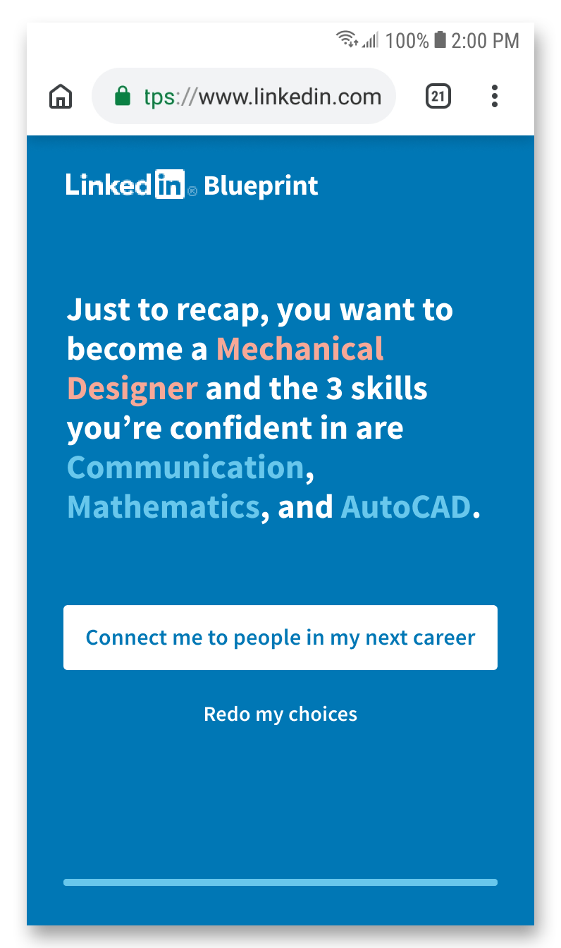 LinkedIn Blueprint Prototype Screen